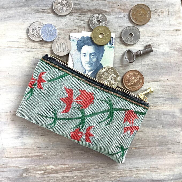 畳縁  硬幣錢包　名片夾　金魚　日式　 薄荷綠 第1張的照片