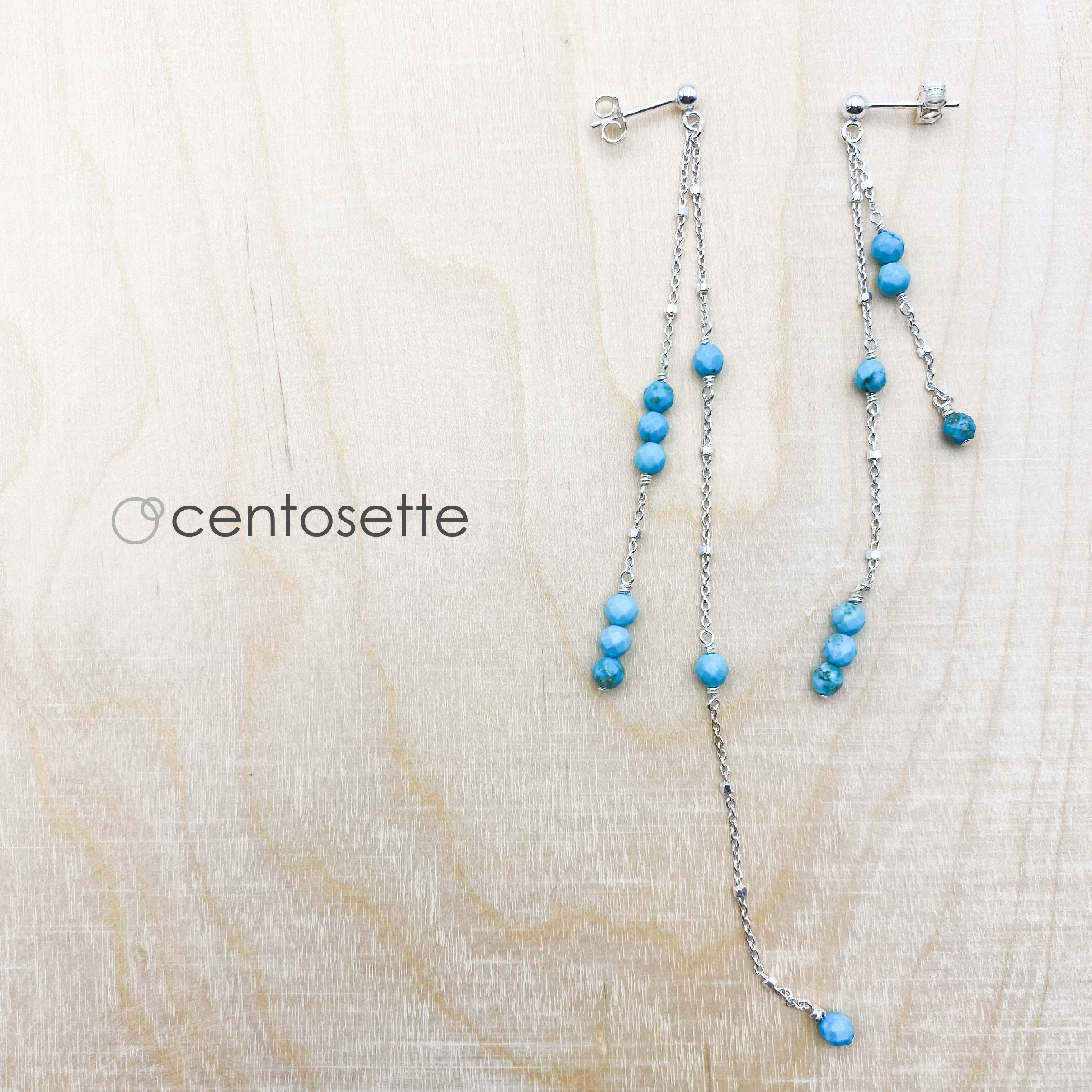 華奢なターコイズのSV925アシンメトリーピアス/サージカルステンレスピアス・イヤリングへ変更可