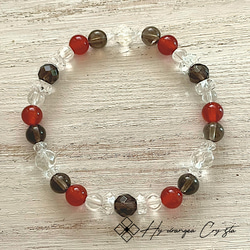 送料無料◆カーネリアン＆スモーキークォーツ＆水晶の紅葉に色づく天然石ブレスレット[15SR] 4枚目の画像