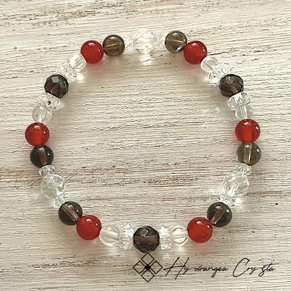送料無料◆カーネリアン＆スモーキークォーツ＆水晶の紅葉に色づく天然石ブレスレット[15SR] 4枚目の画像