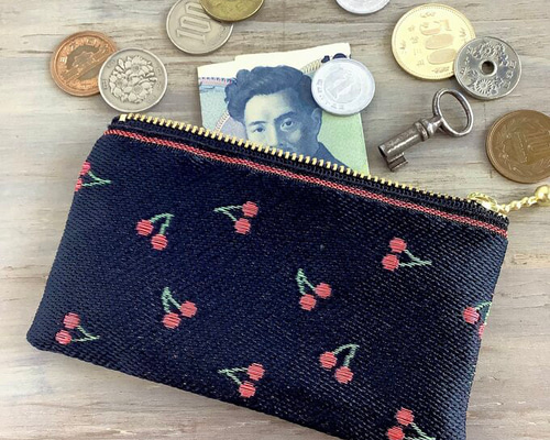 さくらんぼ】畳縁 ぺたんこ 小銭入れ ミニポーチ カードケース