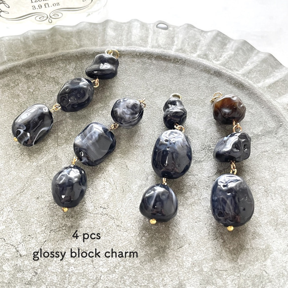 ４pcs★charm・glossy block / black（ブロックチャーム） 2枚目の画像