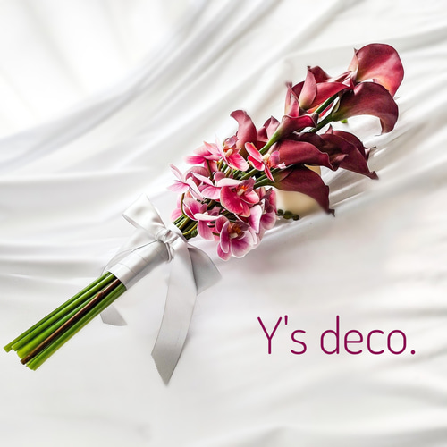 生花に見える】 カラーと胡蝶蘭 ウェディングブーケ 造花 バーガンディ