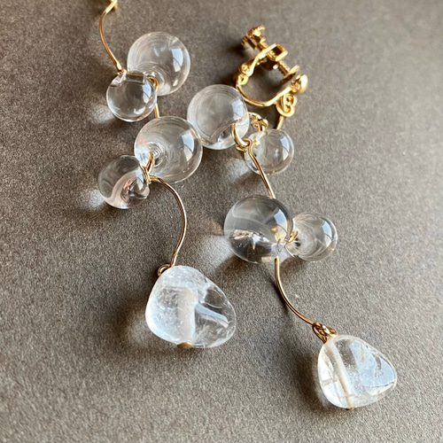 1061 クリスタル✮ 月 星 ハンドメイド ピアス イヤリング 大ぶり bubble cherry 大ぶりピアス/イヤリング ピアス（スタッド・一粒