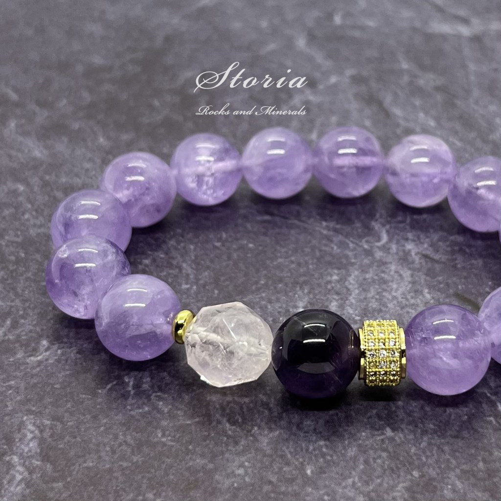 12ｍｍ カットローズクォーツ×ラベンダーアメジスト×パヴェ ブレスレット