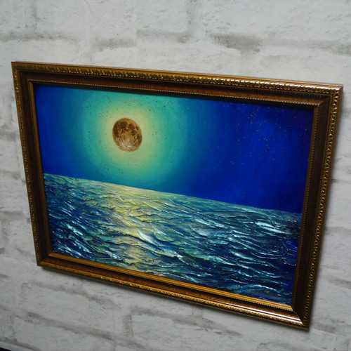 油絵 油彩 油彩画 絵 絵画【海と月ドーナツ】 油絵 油彩 油彩画 絵 絵画【月下の海】 絵画 HR 通販 14766187