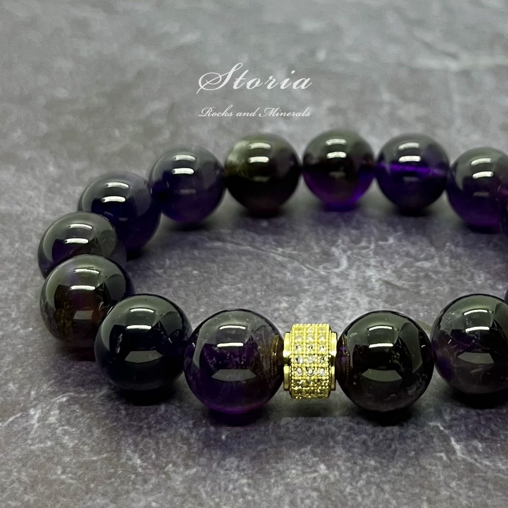 12ｍｍ ウルグアイ産アメジスト（紫水晶）×パヴェ ブレスレット