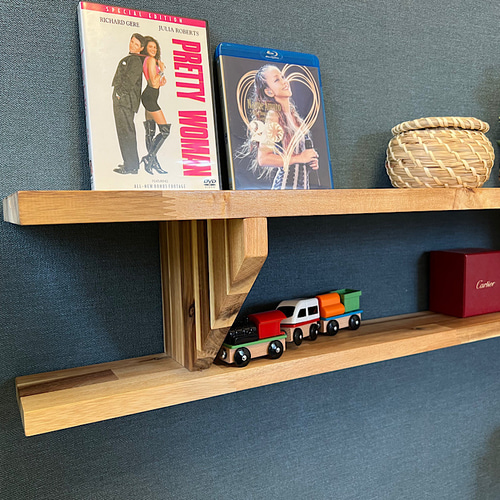 送料無料】 ウォールシェルフ 2段三角受け リバーシブル アカシア 90cm