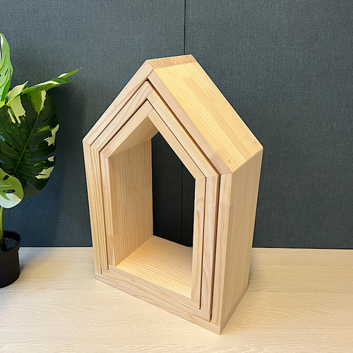 送料無料】 シェルフ ハウス 3個セット 小物置き パイン ナチュラル