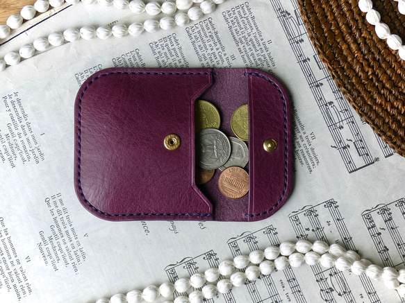 イタリアンレザーのコインケース／小銭入れ／紫 2枚目の画像