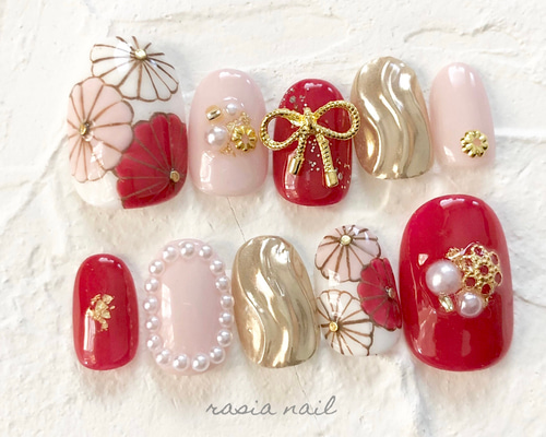 No.7　成人式ネイル　ネイルチップ　和柄　卒業式　ウェディング　ブライダル 和装ネイル ＊成人式 卒業式 ウェディング ネイル ネイルチップ（つけ