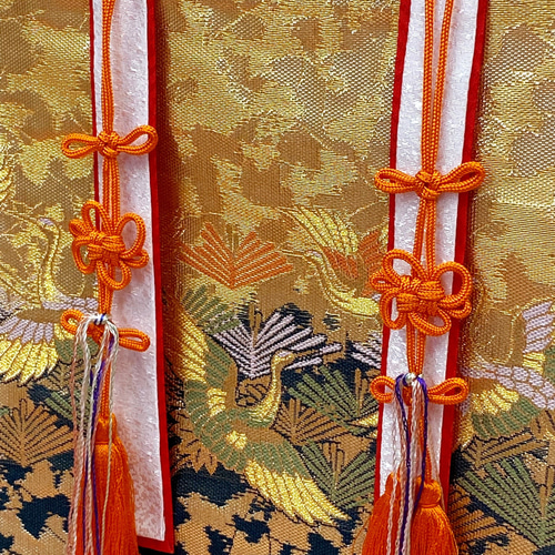 ミニ○几帳○壁飾り○タペストリー○鶴柄○金色○ミニ几帳-9