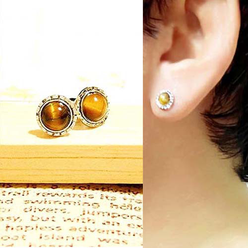 天然石一粒タイガーアイ大ぶりシンプルメンズピアス/イヤリング