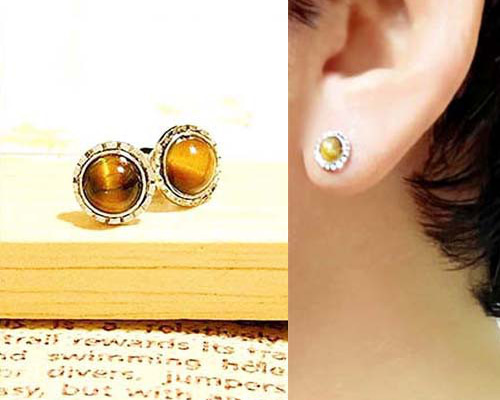 天然石一粒タイガーアイ大ぶりシンプルメンズピアス/イヤリング