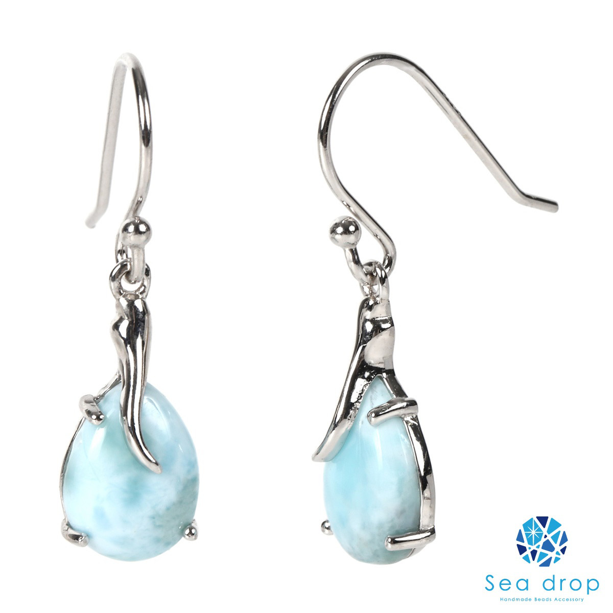 Sea drop ラリマー ドミニカ共和国産 シルバー925 ピアス しずく型  イヤリング[159p-s-1]