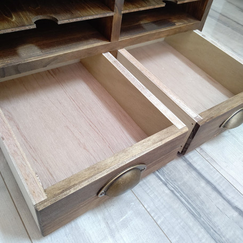 大容量　A4ファイル収納可能　アンティーク調レターラック　引き出し付き 大容量 A4ファイル収納可能 アンティーク調レターラック