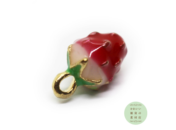 つぶつぶ苺の小さめ立体エナメルチャーム（イチゴ/いちご/ゴールド）4個セット #CE-0206 3枚目の画像