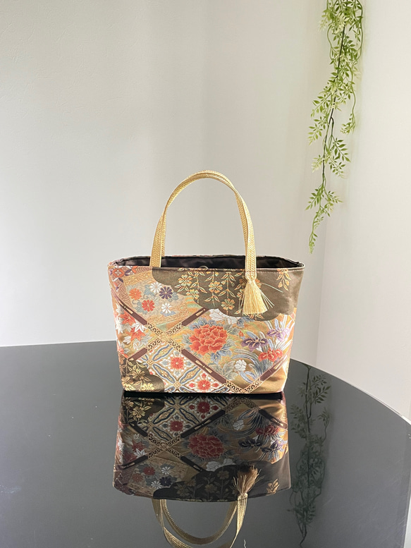 帯リメイクバッグ 天井絵錦 ミニトートバッグ 和装バッグ トートバッグ  