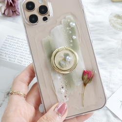 抹茶ラテ☕︎︎‎ スマホリング付き ニュアンススマホケース iPhone Android 全機種 クリア  薔薇 4枚目の画像
