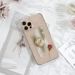 抹茶ラテ☕︎︎‎ スマホリング付き ニュアンススマホケース iPhone Android 全機種 クリア  薔薇 2枚目の画像