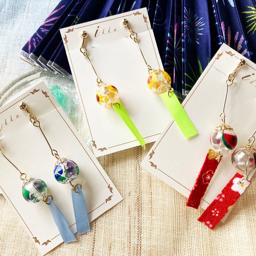 風鈴ピアス 2024 ハンドメイド ピアス イヤリング 手描き 風鈴 🆕新商品 風鈴ピアス ¥1,500🎐⭐️⸝⸝꙳ (ネット販売では別途