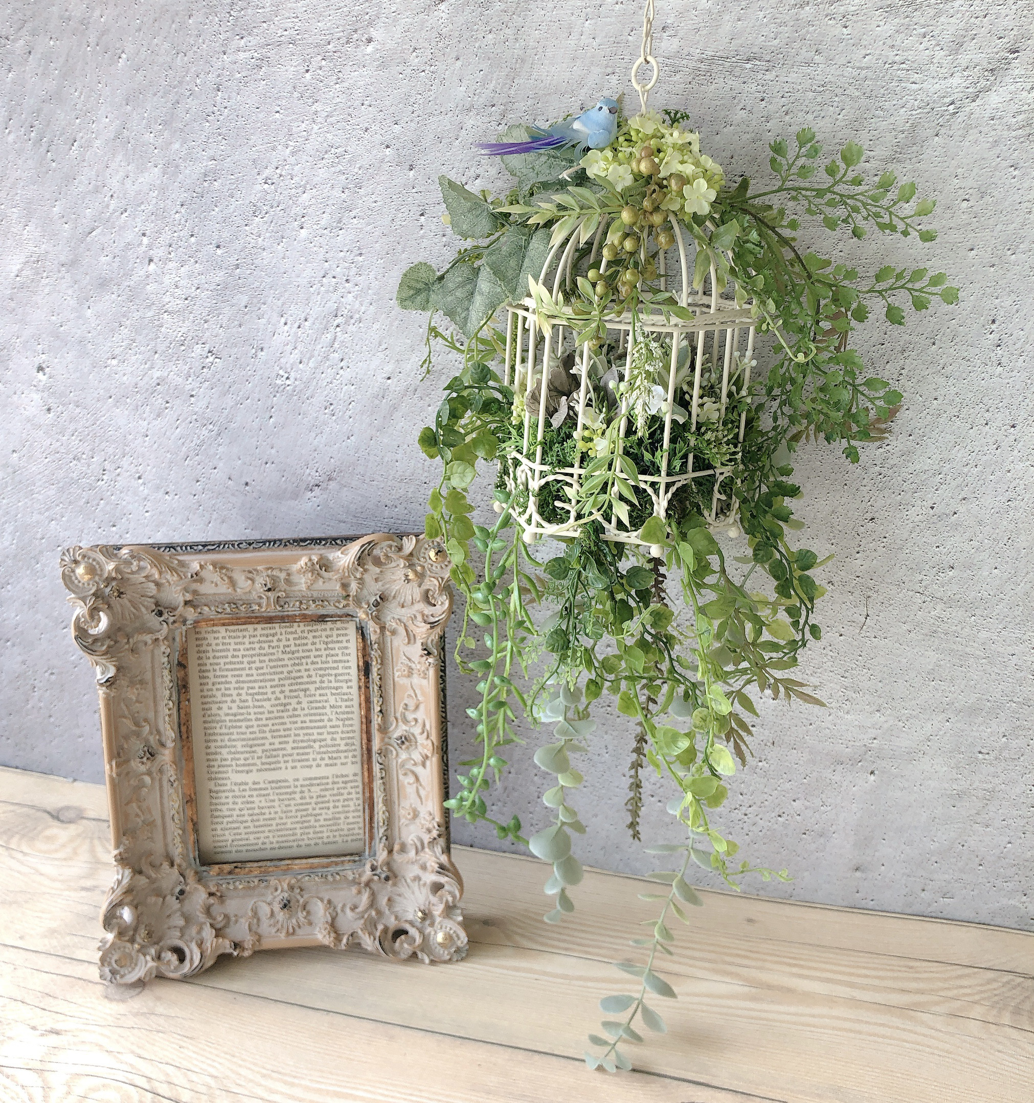 『感謝セール』Creema限定/白い鳥籠グリーンウォールインテリア『freedom』光触媒加工/1点物 5,600円