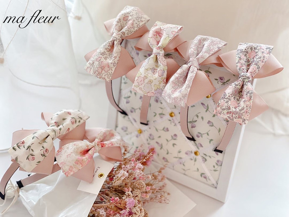 ハンドメイド♡リバティ♡カチューシャ♡ヘアアクセサリー 選べるリバティ♡リボンカチューシャ♡ 結婚式 入学式 セレモニー 卒園