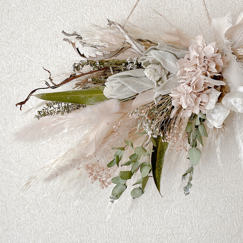 横向きスワッグ ベージュピンク ドライフラワー 横長スワッグ スワッグ