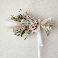 横向きスワッグ ベージュピンク ドライフラワー 横長スワッグ スワッグ