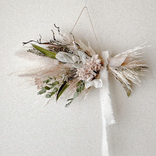 横向きスワッグ ベージュピンク ドライフラワー 横長スワッグ スワッグ