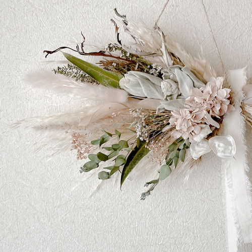 横向きスワッグ ベージュピンク ドライフラワー 横長スワッグ スワッグ