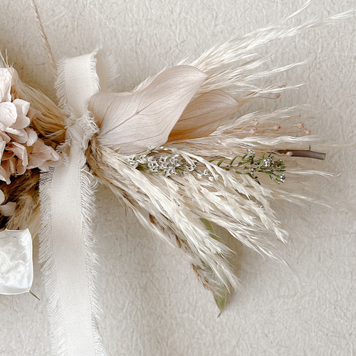 横向きスワッグ ベージュピンク ドライフラワー 横長スワッグ