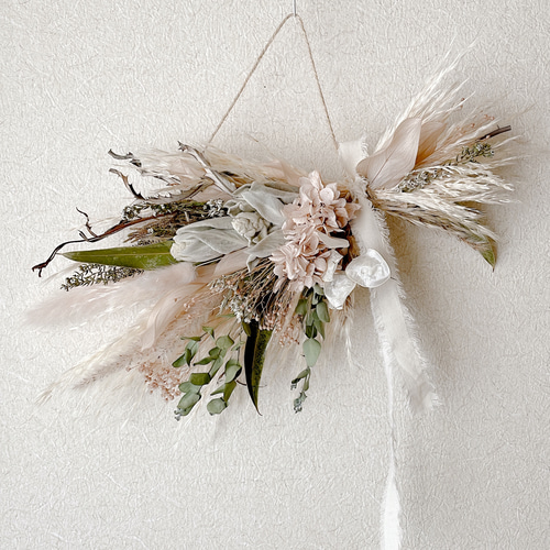 横向きスワッグ ベージュピンク ドライフラワー 横長スワッグ スワッグ