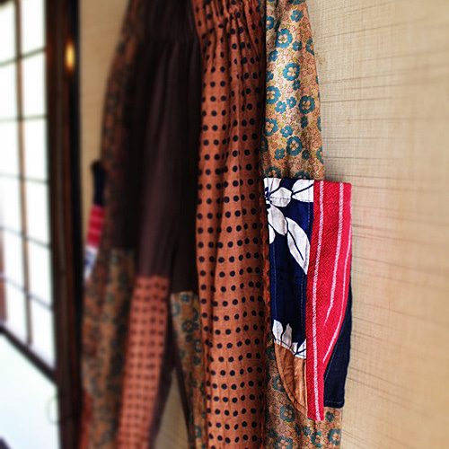 SAYOCAFE☆柿渋染めパッチワークのもんぺさん ロングパンツ 衣工房