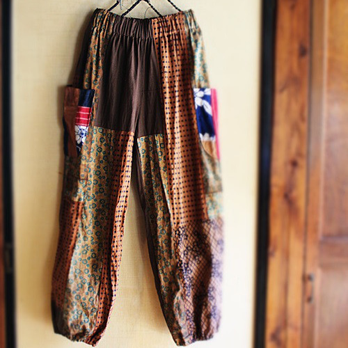 SAYOCAFE☆柿渋染めパッチワークのもんぺさん ロングパンツ 衣工房