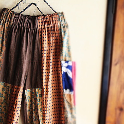 SAYOCAFE☆柿渋染めパッチワークのもんぺさん ロングパンツ 衣工房