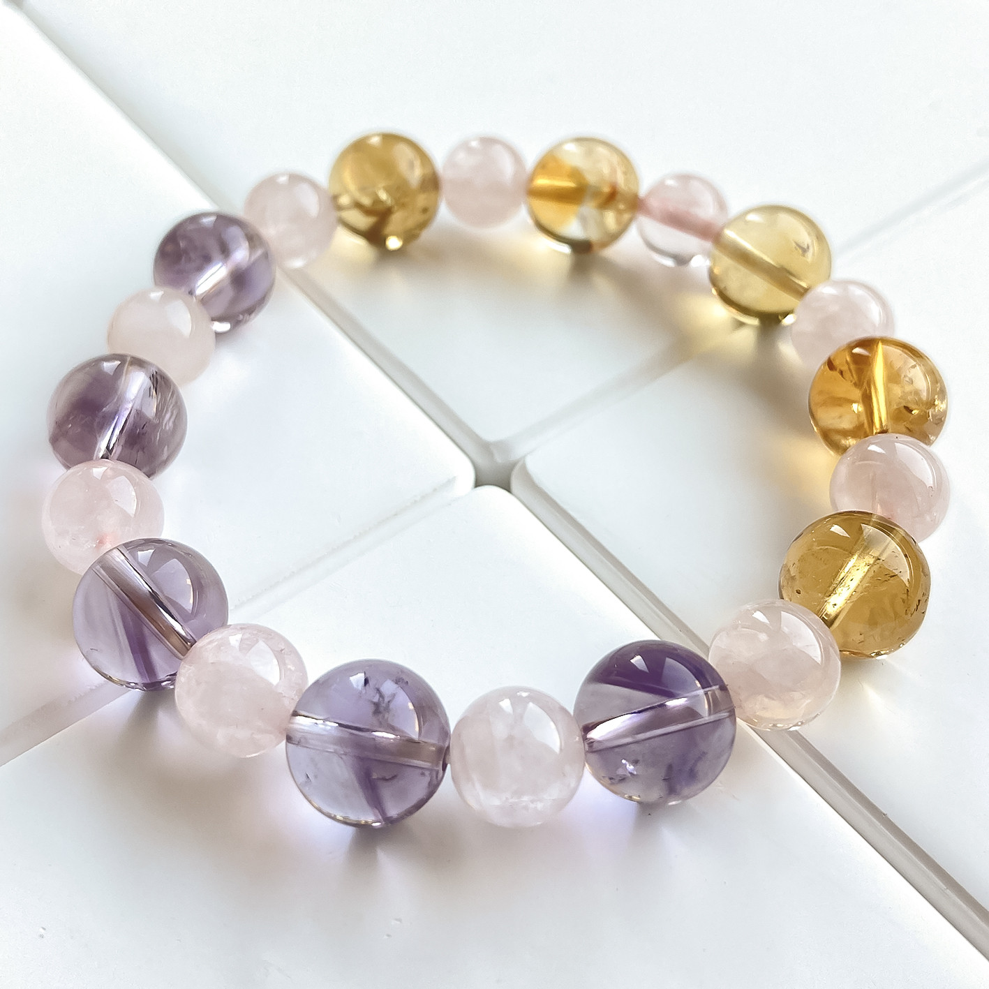 【直感力・想像力・成功力・恋愛力を高める】ローズクォーツ・アメジスト・シトリン天然石ブレスレット