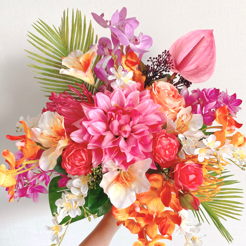 ウェディングブーケ 造花 アーティカルフラワー トロピカルブーケ＊アーティフィシャルフラワー【リゾ婚/結婚式