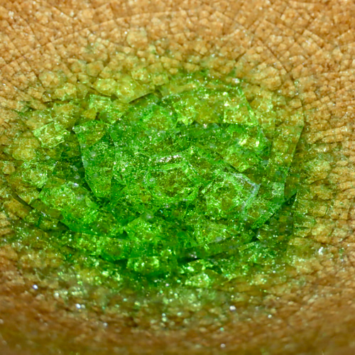 虫明焼 灰釉彩貫入盃(黄緑・黒井博史作) 日本酒 陶器 贈答 酒器 盃