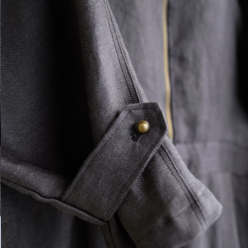 麻のリブカラージャンプスーツ・つなぎ【gri:n ai】 オールインワン