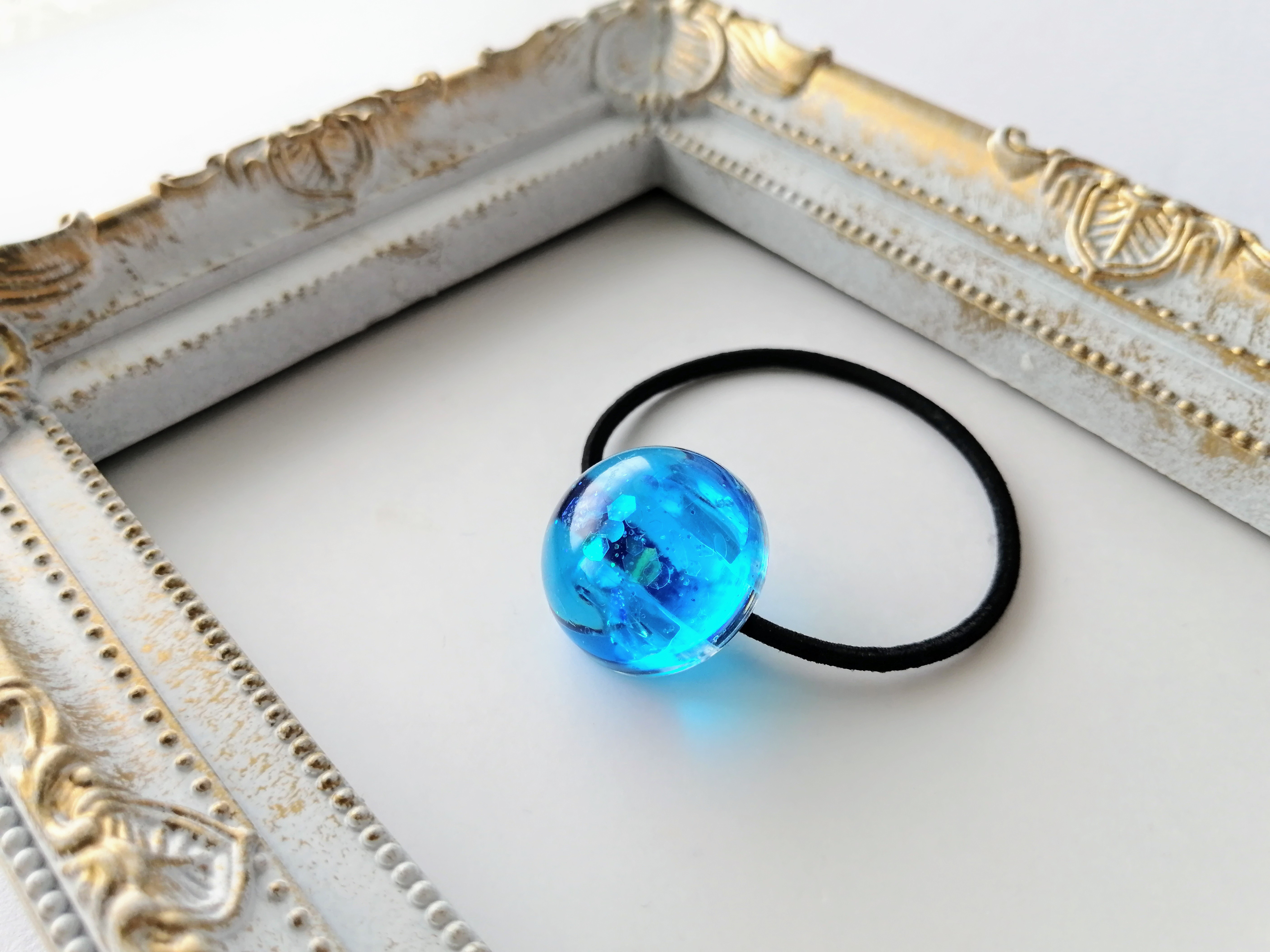 レジンヘアゴム　ブルー　天然石　ダブルスクエア　企画13 レジンヘアゴム ブルー 天然石 ダブルスクエア 企画13 レジン