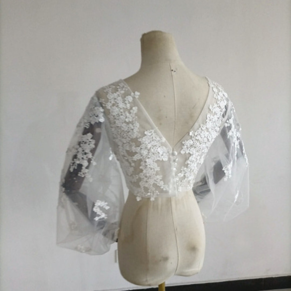 婚紗禮服波萊羅 3D 蕾絲刺繡 V 領禮服長袖婚禮/招待會 第9張的照片