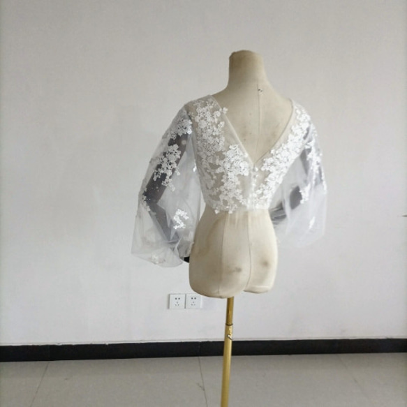 婚紗禮服波萊羅 3D 蕾絲刺繡 V 領禮服長袖婚禮/招待會 第8張的照片