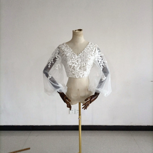 ウエディングドレス ボレロ 3D立体レース刺繍 Vネックドレス
