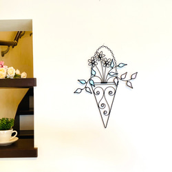 〜flower バスケット 〜　ワイヤークラフト　アート　壁飾り　花　可愛い　おしゃれ　インテリア　スワッグ　壁掛け 6枚目の画像