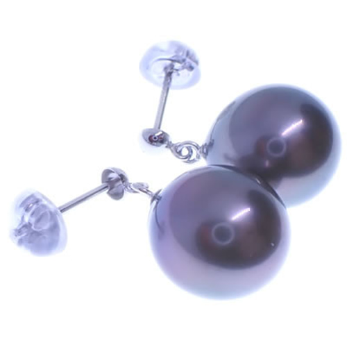 K18WG南洋黒パールピアス】