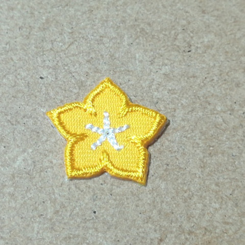 縁取り刺繍桔梗の花ワッペン/ダークイエロー・濃黄 ワッペン