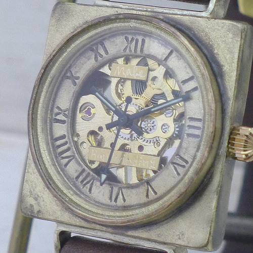 BHW137 手巻きBrass 33mmスクエア ローマ数字 ノーマルベルト 手作り