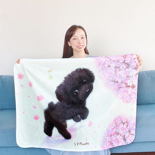 プードルちゃん ブランケット 黒トイプードル】ふわふわブランケット（ひざ掛け）ラッピング対応