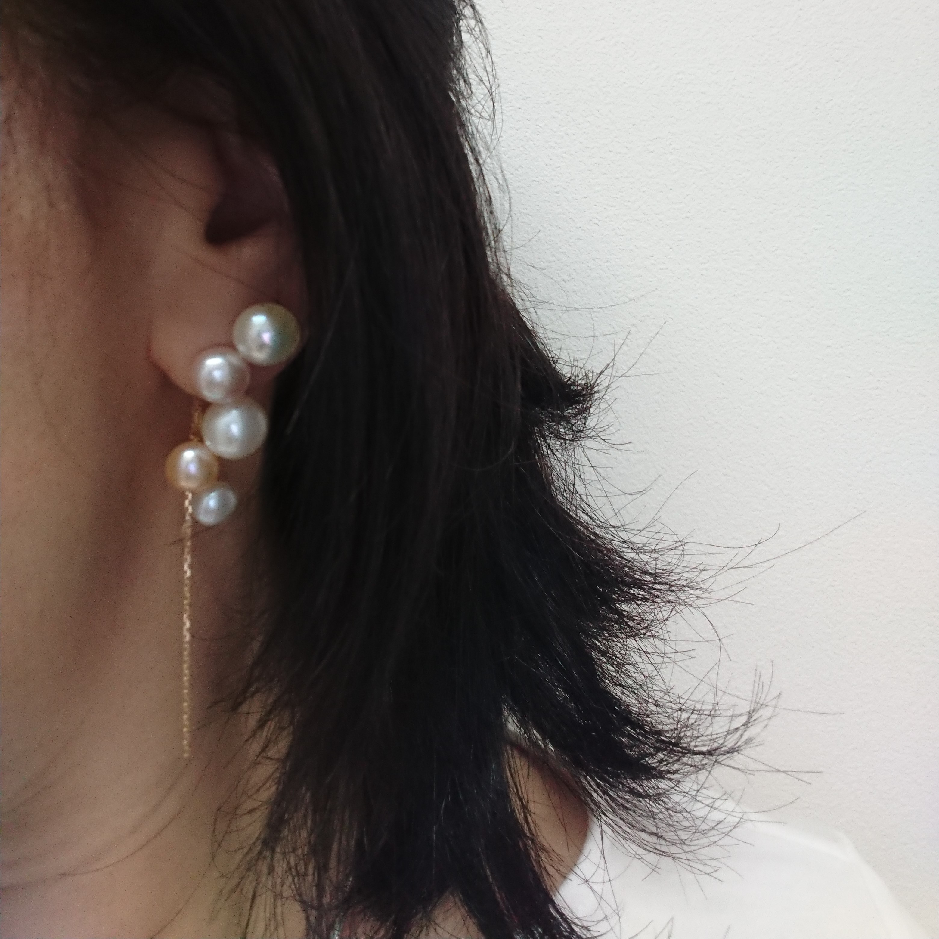 ⭐️人気の為再々販！　K18　パール　カシオペア　星座　星　ピアス　【№22070231】大ぶり　個性的